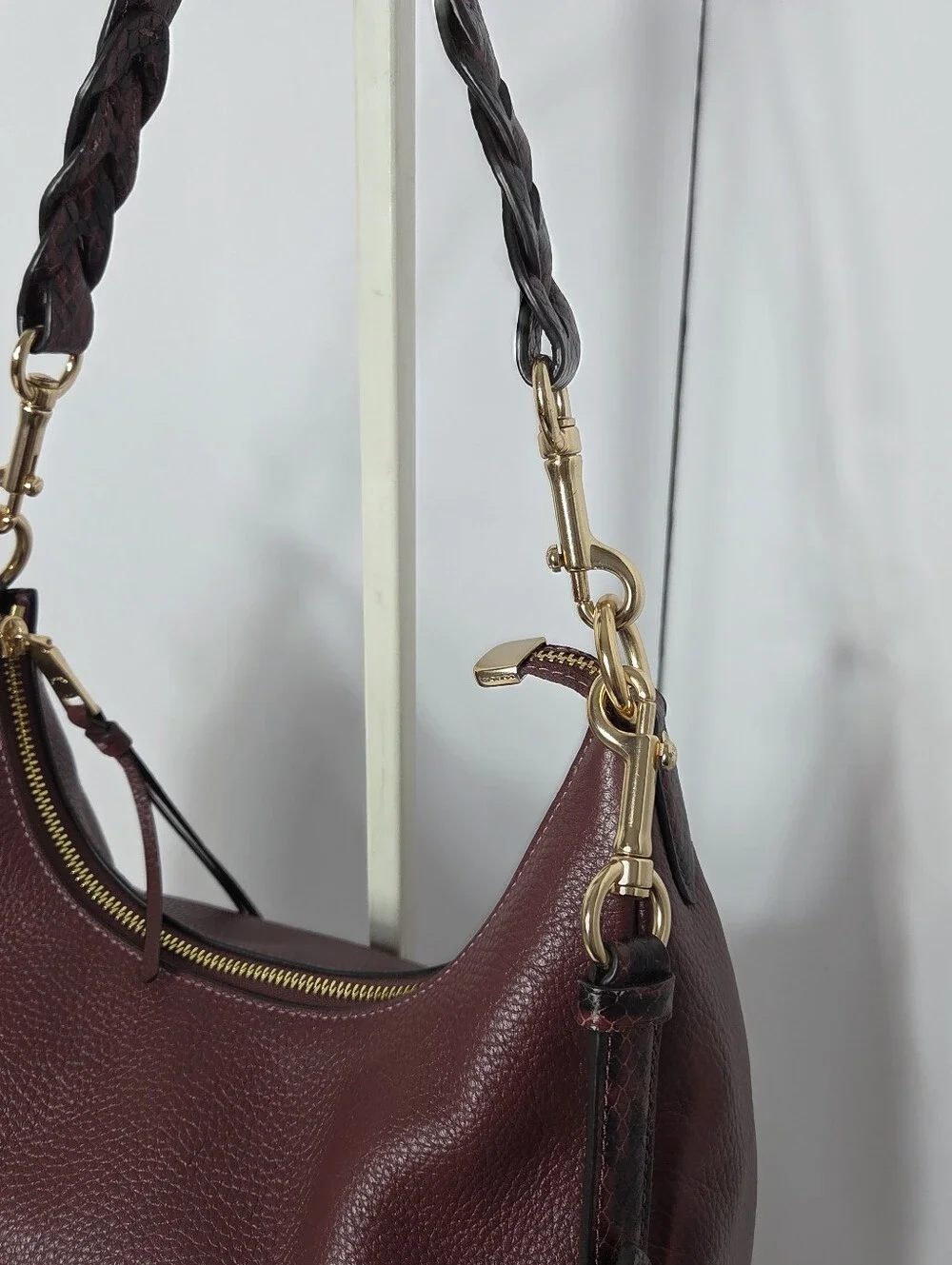 coach jules hobo burgundy wine leather hobo shoulder bag snake detail trim CC756